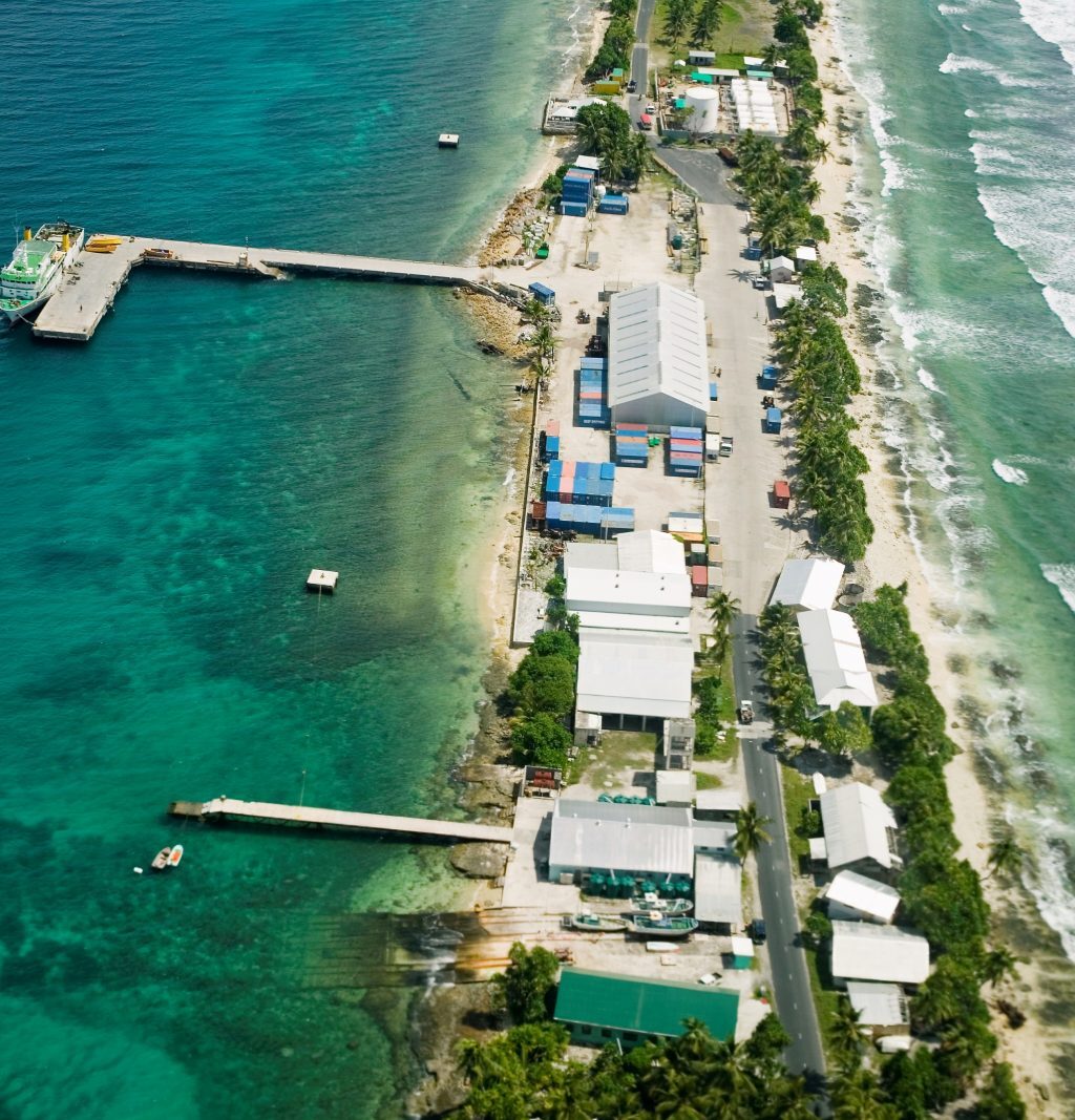 A narrow strip of land with ocean on both sides.