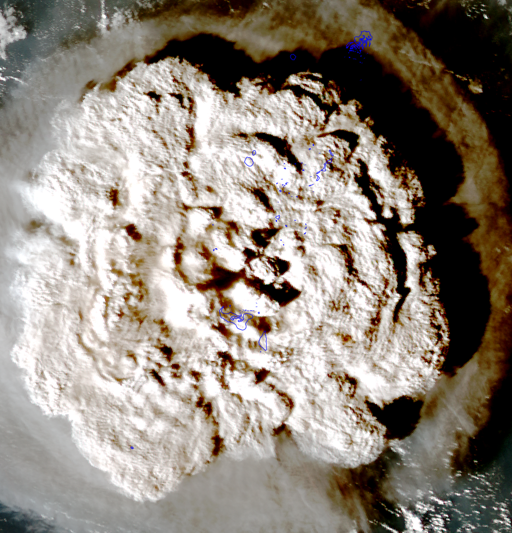 A dust cloud from a volcanic eruption as seen from space.