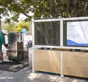 woman using a water refill station