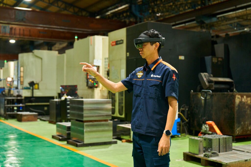 man using virtual reality headset