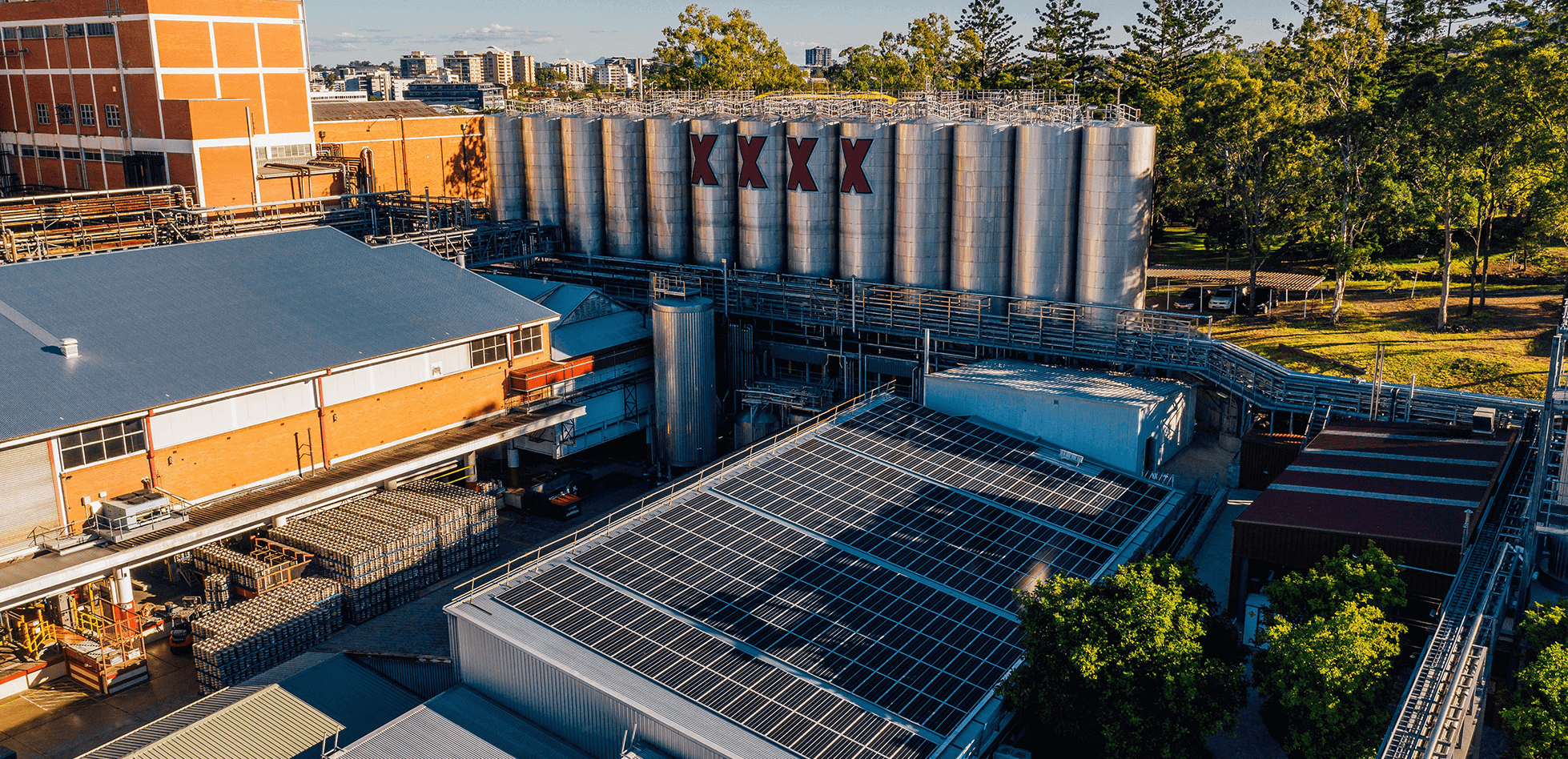Wide shot of a beverage factory