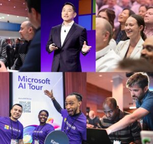 Collage of images representing Microsoft AI tour