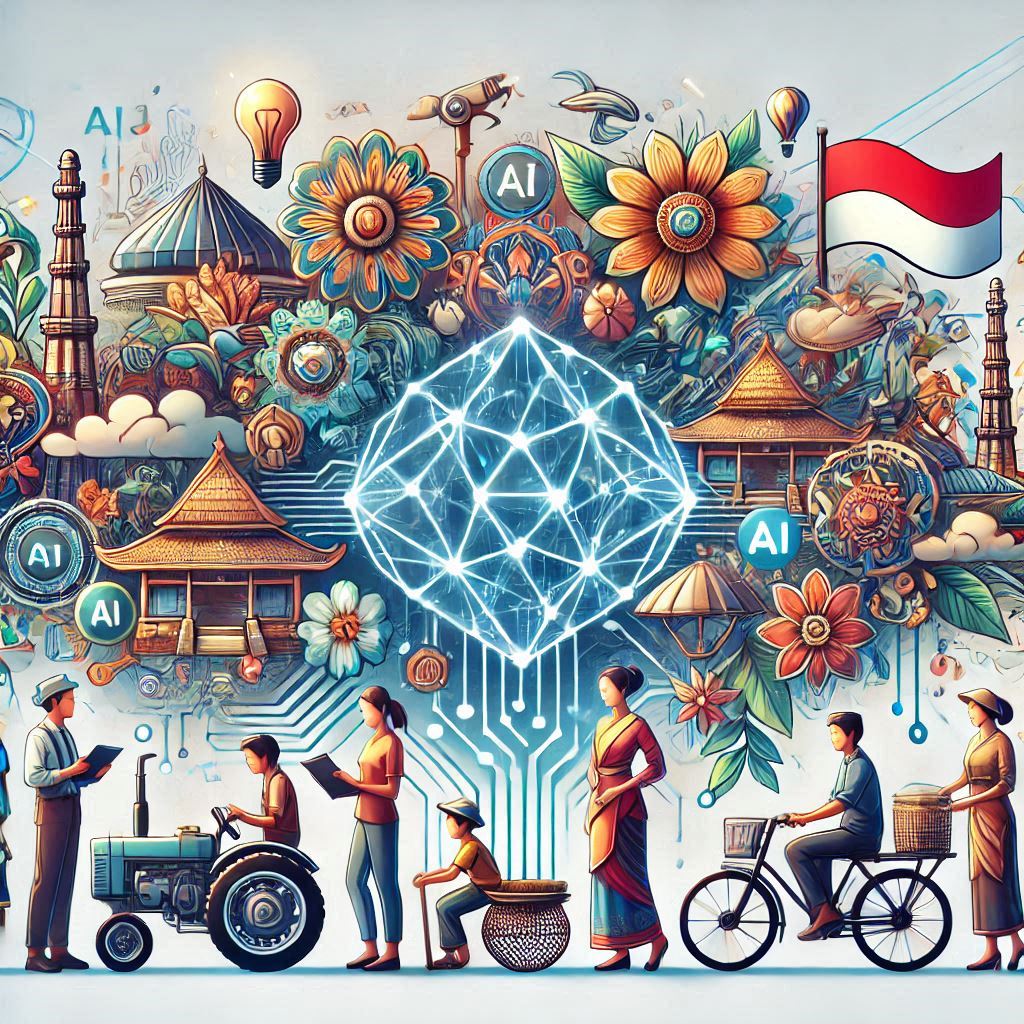 Image of Indonesian people and visualization of AI