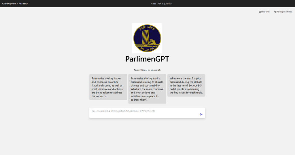 Homepage of a chatbot